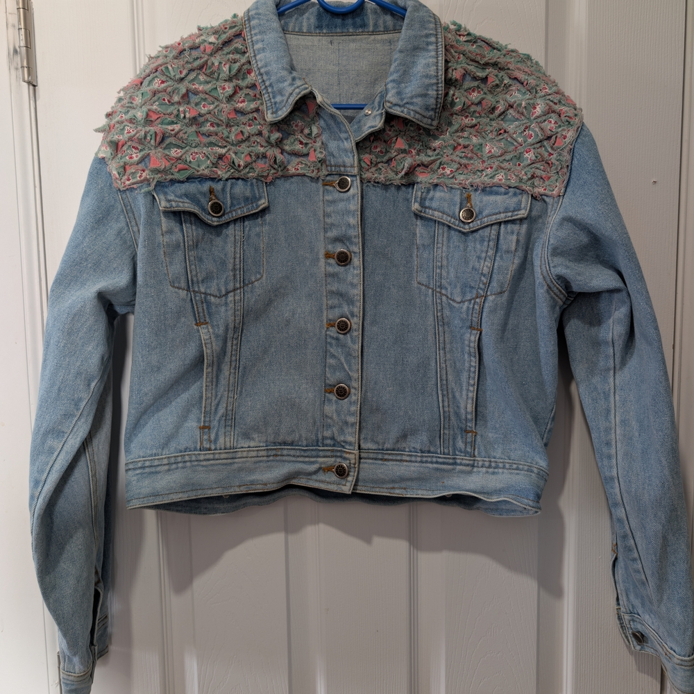 Embroidered Denim Jacket - Blue and Pink